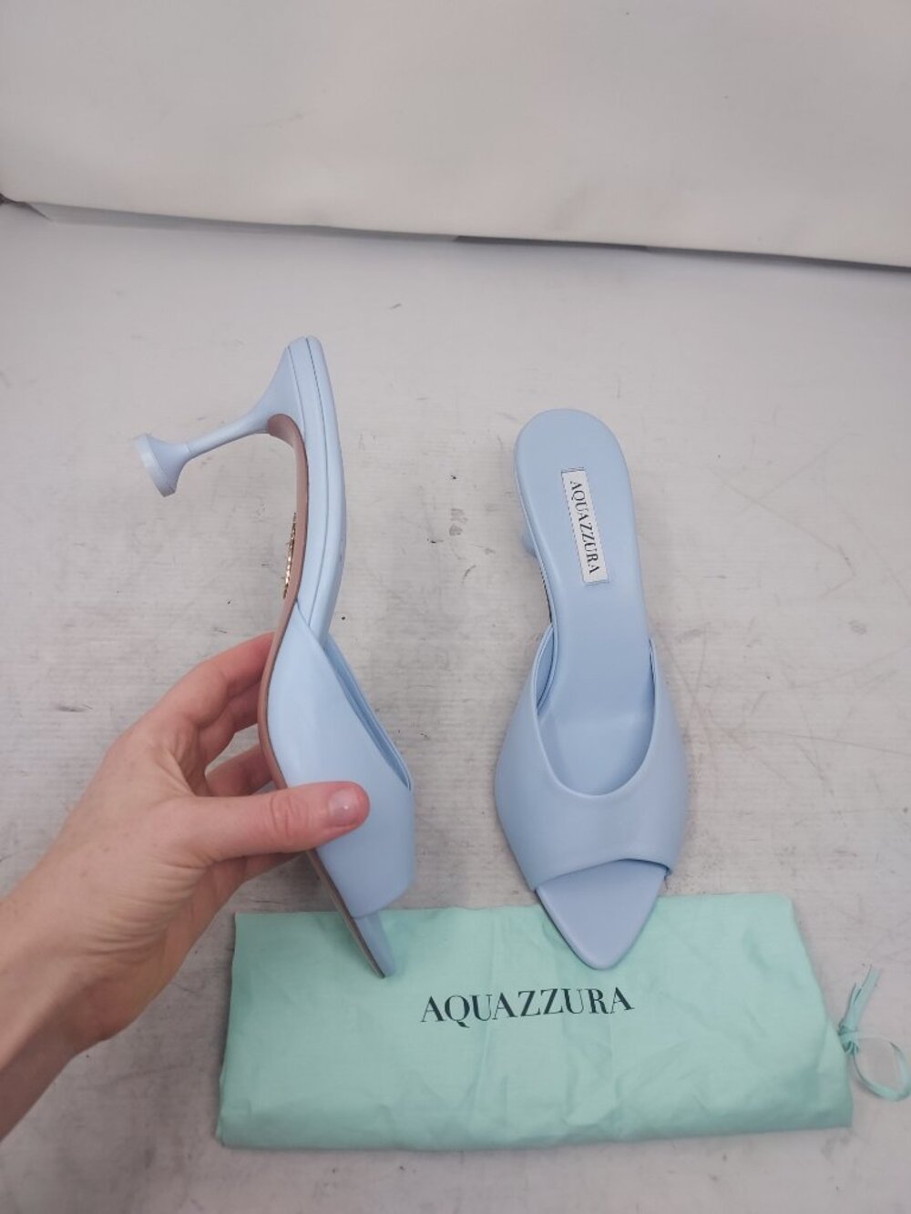 AQUAZZURA Bisous Blue Sculpted Heel Sandal